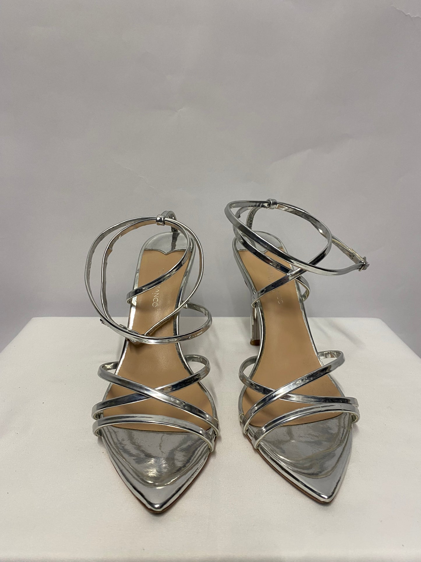 Tony Bianco Silver Patent Strappy Stiletto Heel 8.5