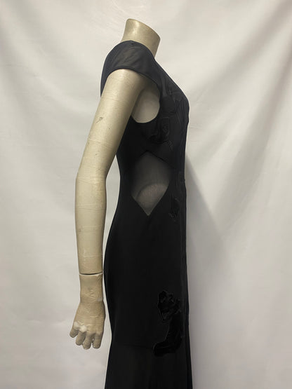 Halston Black Mesh Floral Gown Size UK 10, US 6