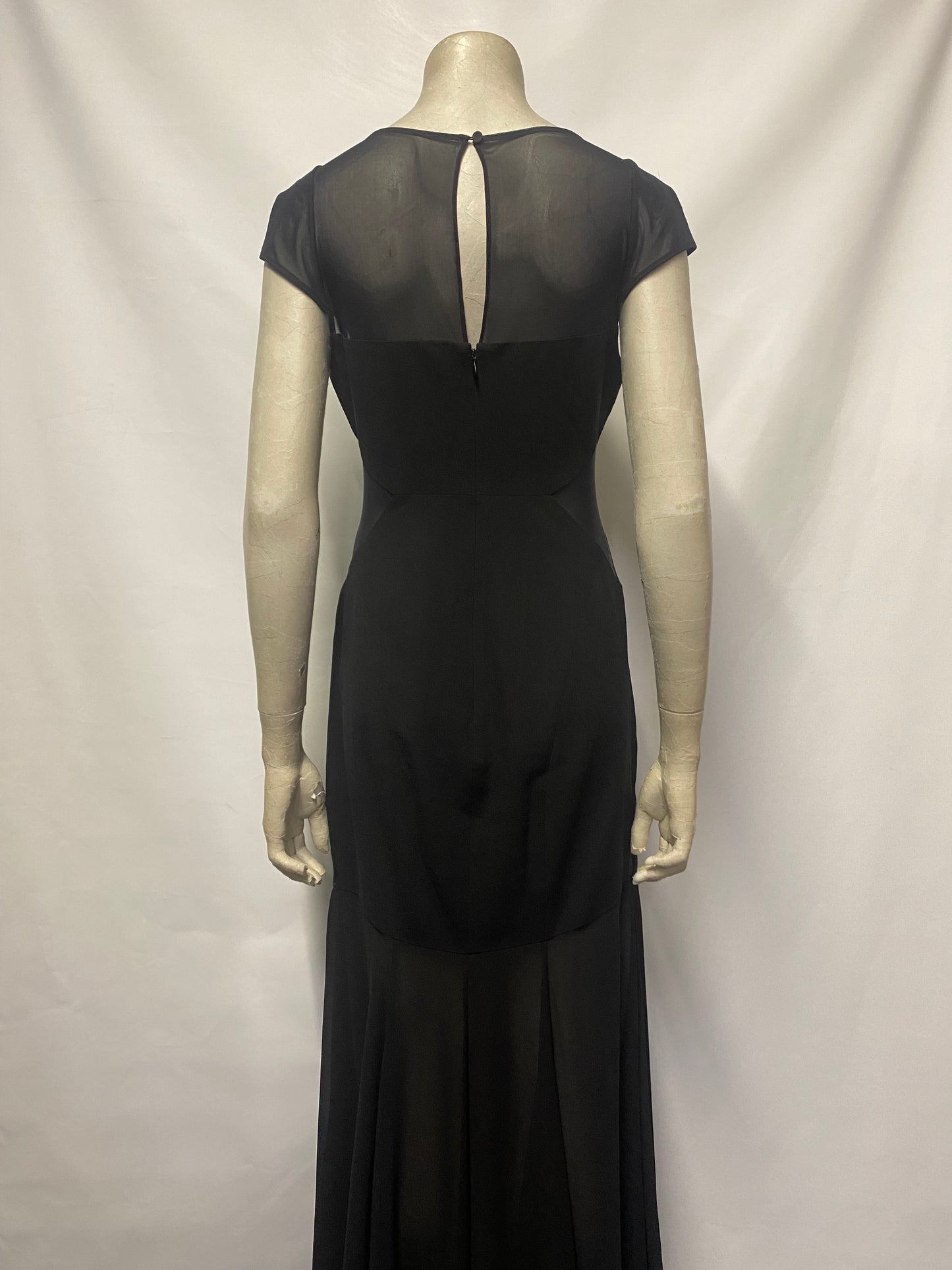 Halston Black Mesh Floral Gown Size UK 10, US 6