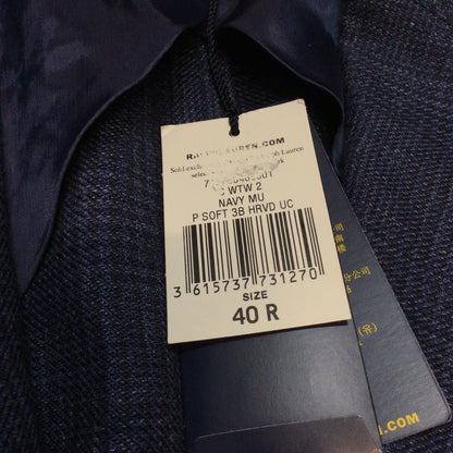BNWT Polo Ralph Lauren Navy Blue Linen Wool Plaid Print Blazer Jacket Size 40R