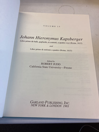 Italian Instrumental Music of The Sixteenth and Early Seventeenth Centuries vol 25 Johann Hieronymus Kapsberger
