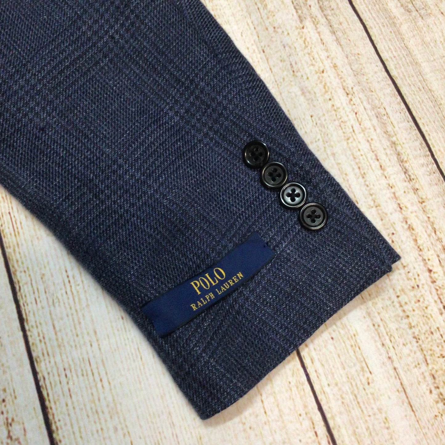 BNWT Polo Ralph Lauren Navy Blue Linen Wool Plaid Print Blazer Jacket Size 40R