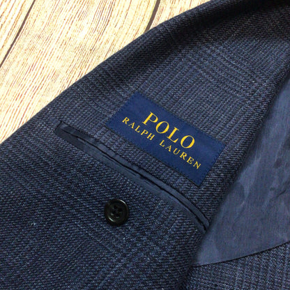 BNWT Polo Ralph Lauren Navy Blue Linen Wool Plaid Print Blazer Jacket Size 40R