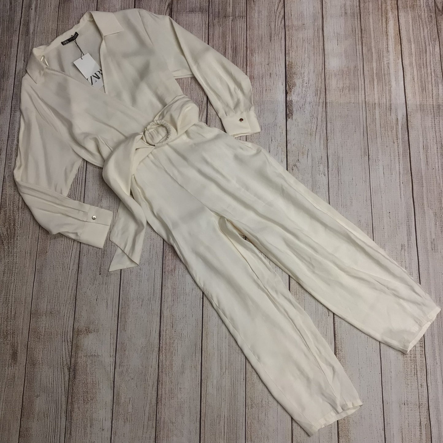 BNWT Zara Cream Jumpsuit w/Belt Size M