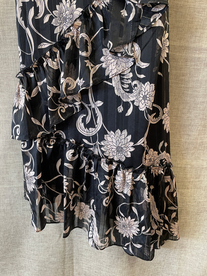 Bcbgmamaxazria Black Floral Pattern Asymmetric Short Dress Size 2 Extra Small