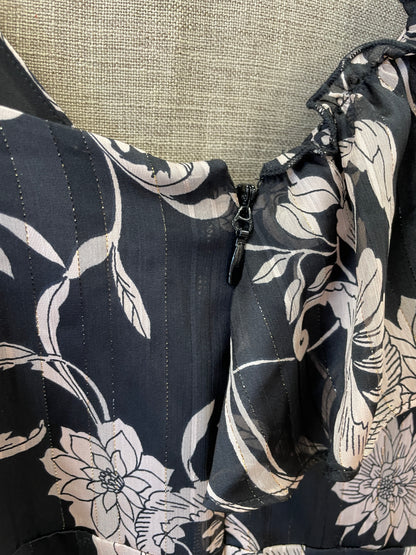 Bcbgmamaxazria Black Floral Pattern Asymmetric Short Dress Size 2 Extra Small
