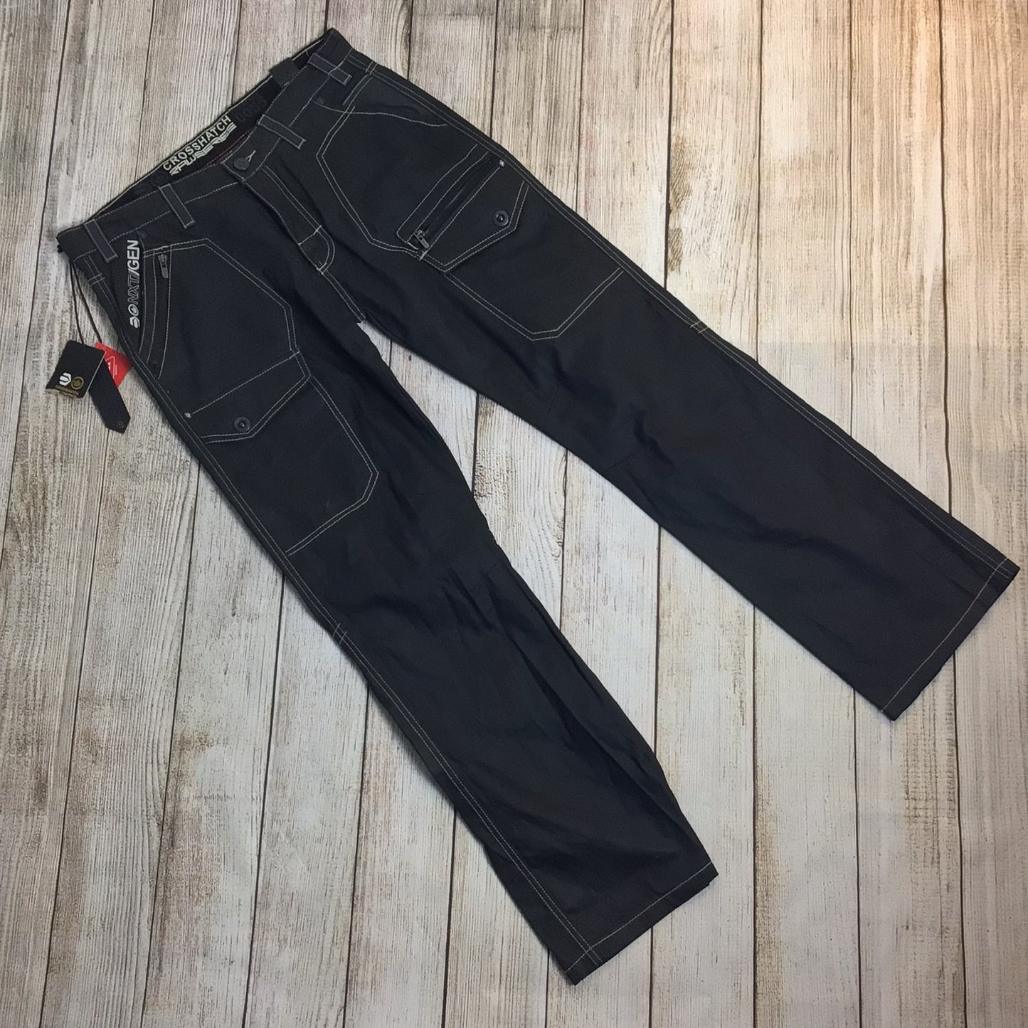 BNWT Crosshatch Black 100% Cotton Combat Trousers Size W36 L34