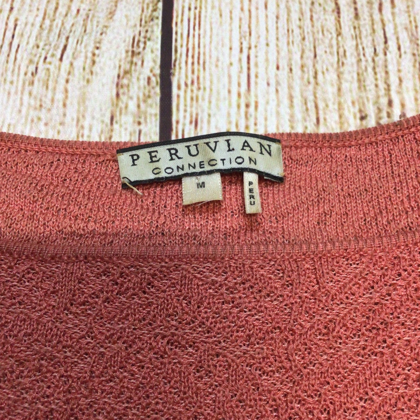 Peruvian Connection Salmon Orange Pink Patterned 100% Pima Cotton Top Size M