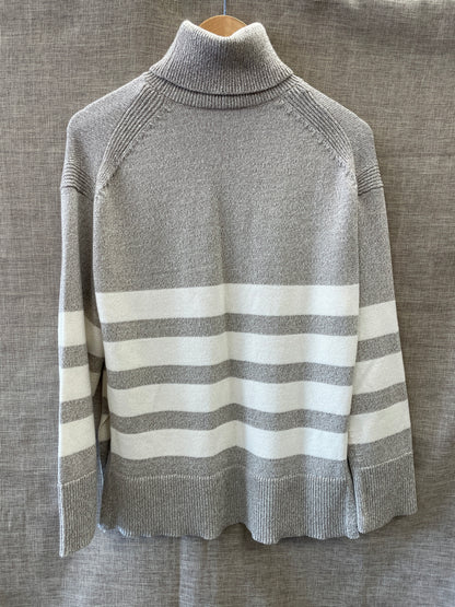 Cos Beige Cream Stripe Roll Neck Long Sleeve Jumper Extra Small