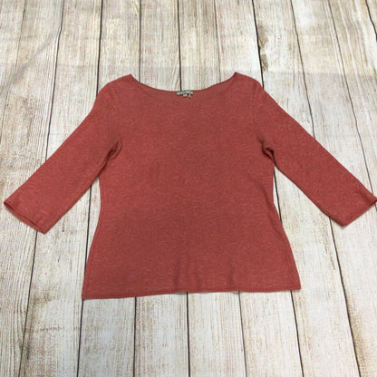 Peruvian Connection Salmon Orange Pink Patterned 100% Pima Cotton Top Size M