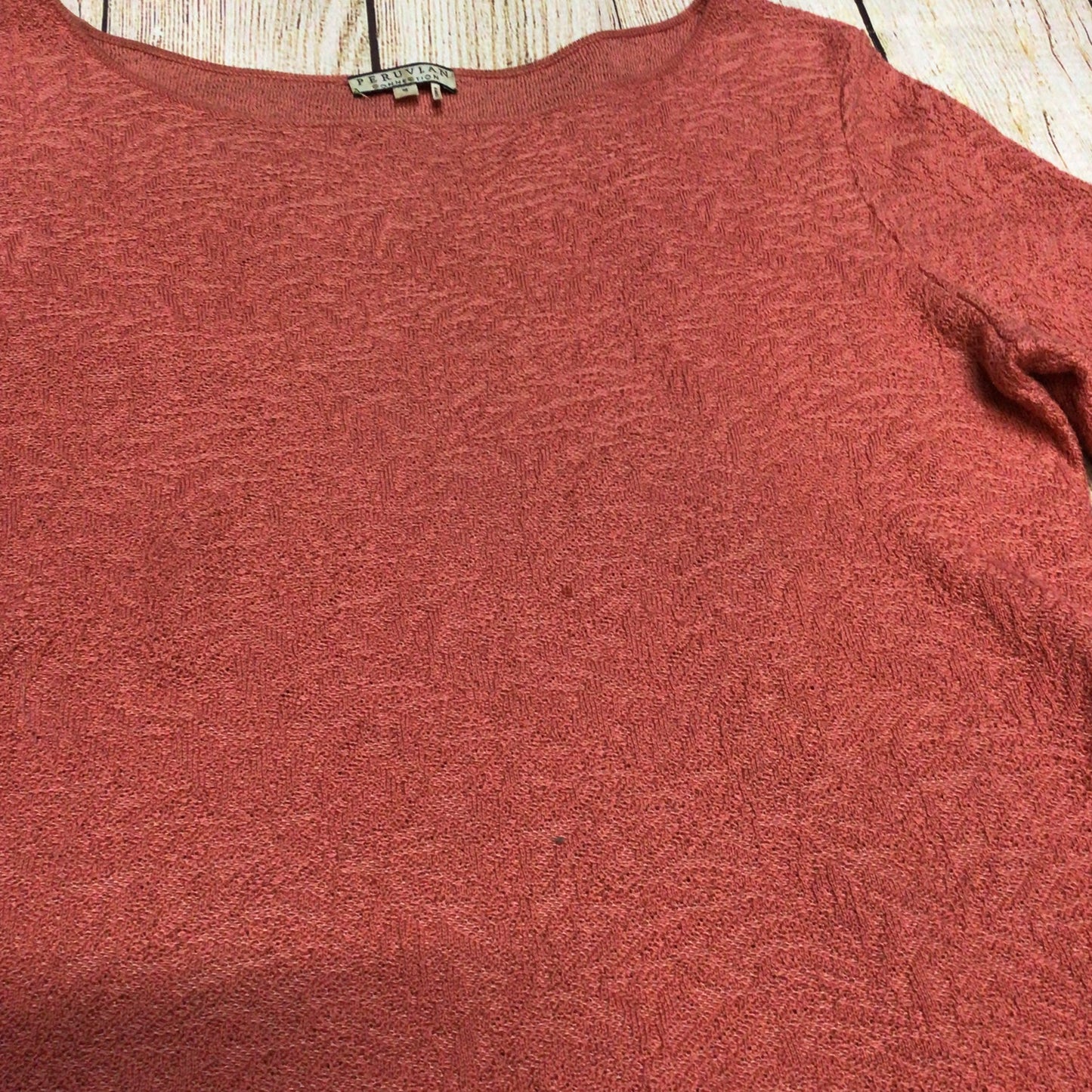 Peruvian Connection Salmon Orange Pink Patterned 100% Pima Cotton Top Size M