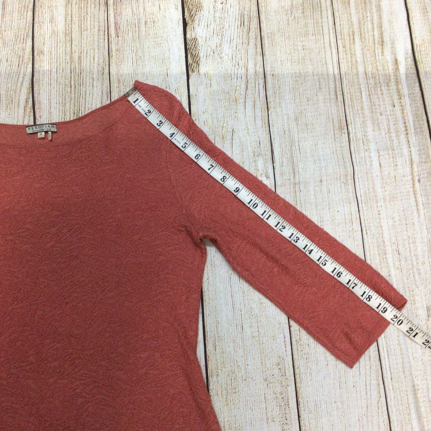 Peruvian Connection Salmon Orange Pink Patterned 100% Pima Cotton Top Size M