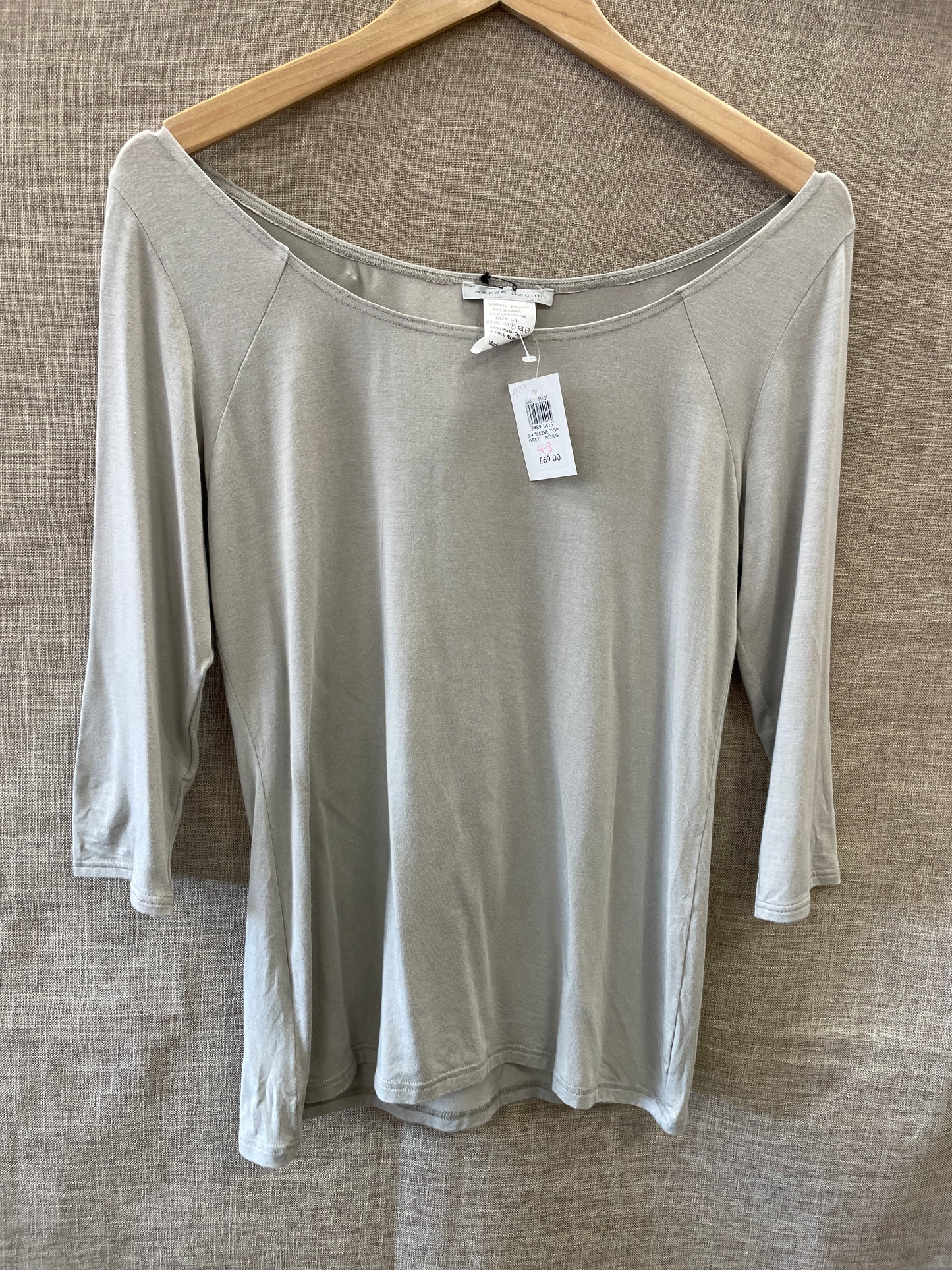 Sarah Pacini New with Tags Beige 3/4 Sleeve Scoop Neck T-Shirt Top Medium Large
