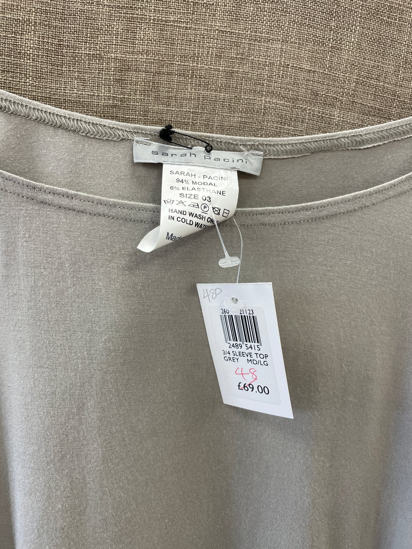 Sarah Pacini New with Tags Beige 3/4 Sleeve Scoop Neck T-Shirt Top Medium Large