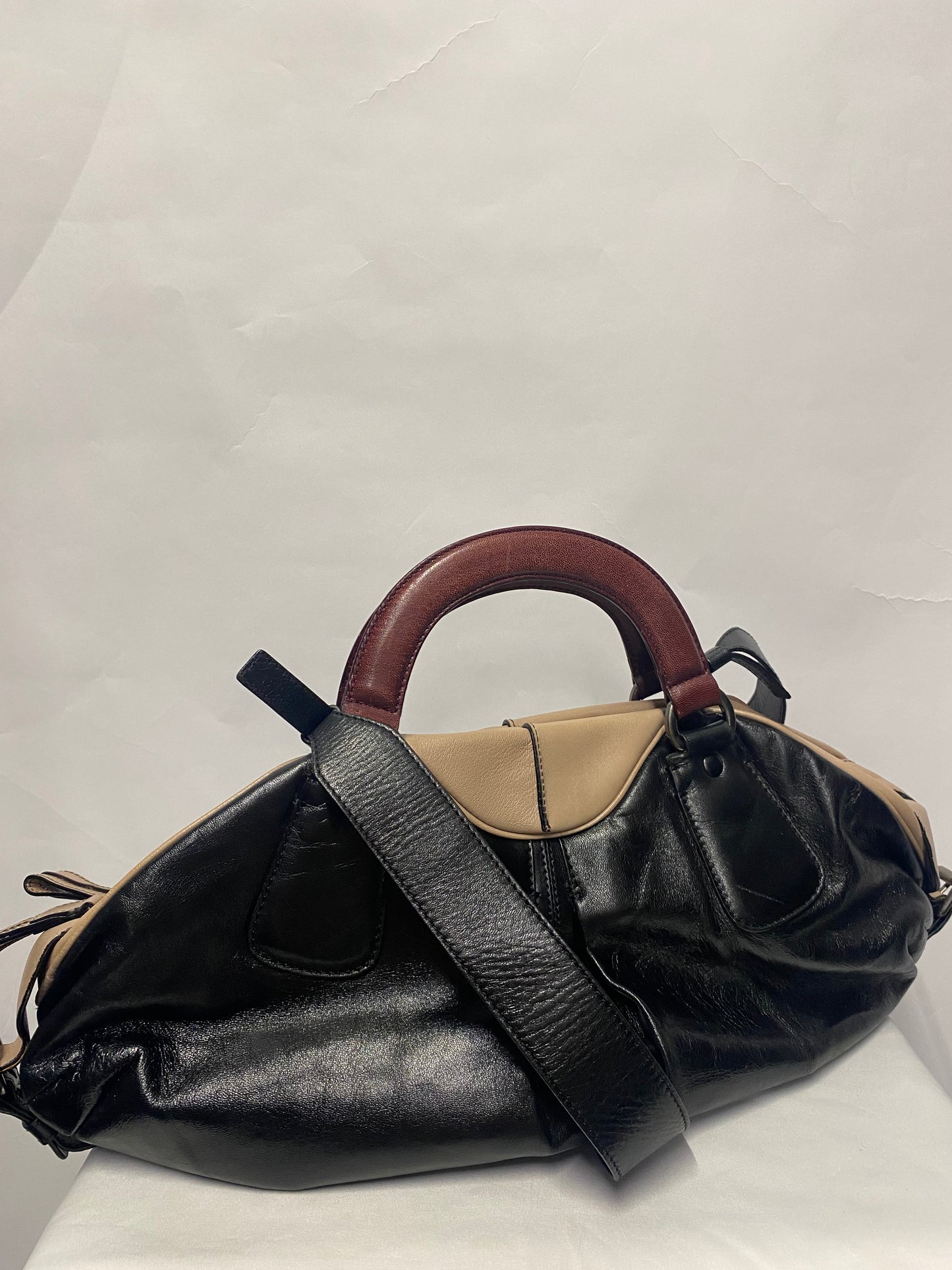 Costume National Black and Nude Leather Hand Bag
