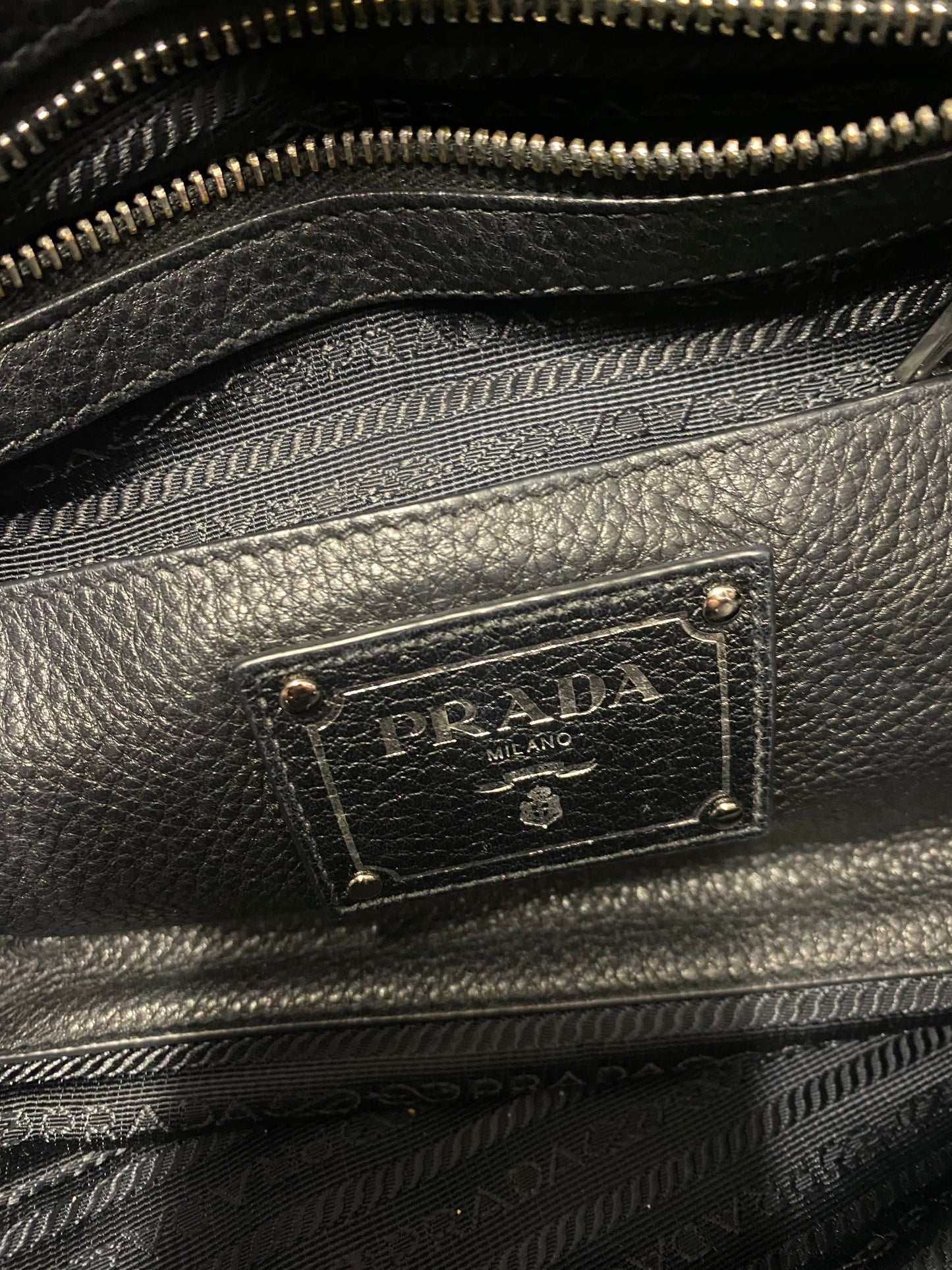 Prada Vintage Black Grained Leather Tote Bag