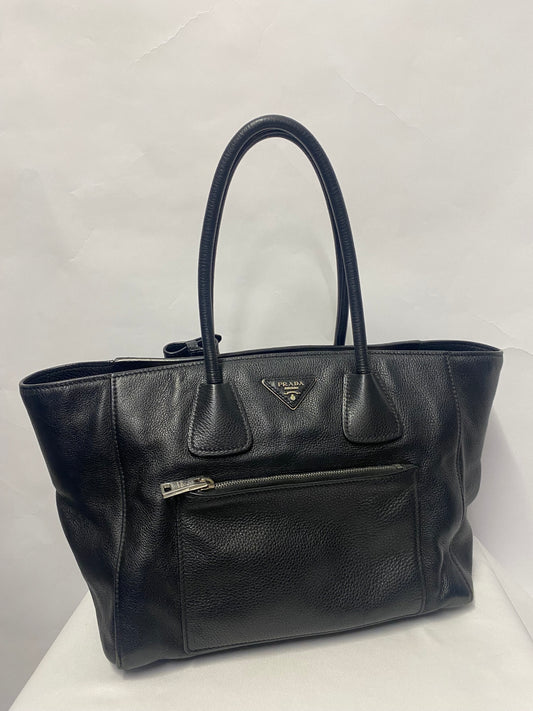 Prada Vintage Black Grained Leather Tote Bag