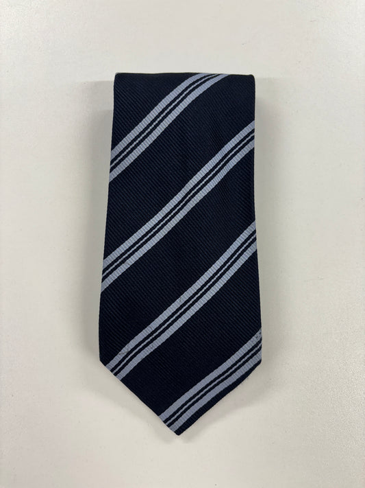 Paul Smith Navy and Blue Striped Silk Seven Fold Tie