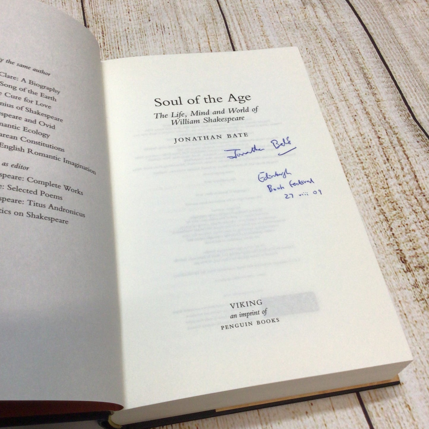 Soul of the Age: The Life, Mind & World of William Shakespeare (2008) Signed