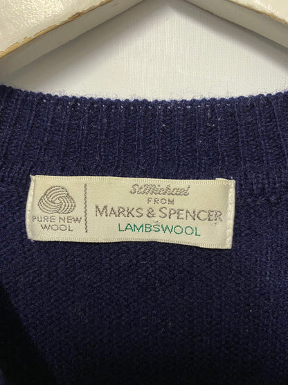 Vintage St Michael Blue Lambswool Sweater Vest Small