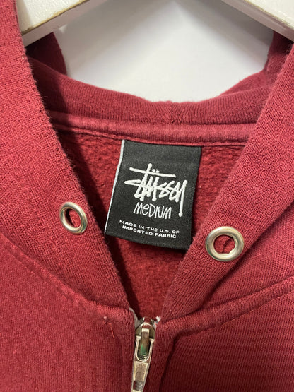 Stussy Burgundy Graphic Zipped Hoodie Medium