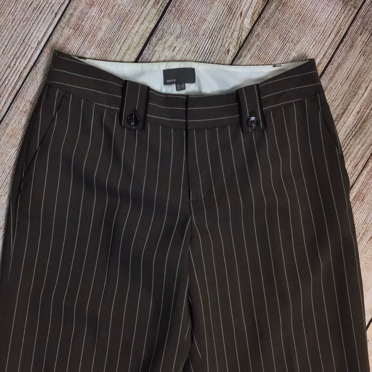 Mexx Brown Striped Wool Blend Trousers Size 8