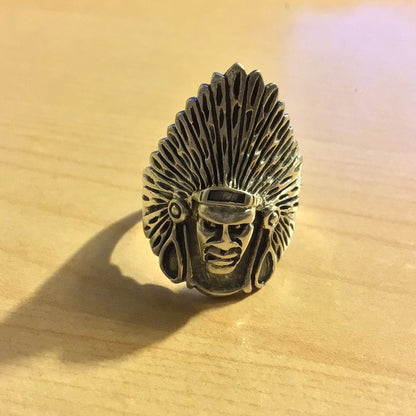 Indian Head Chief Ring, 925 Sterling Silver, Size 11.5 (21mm approx.)