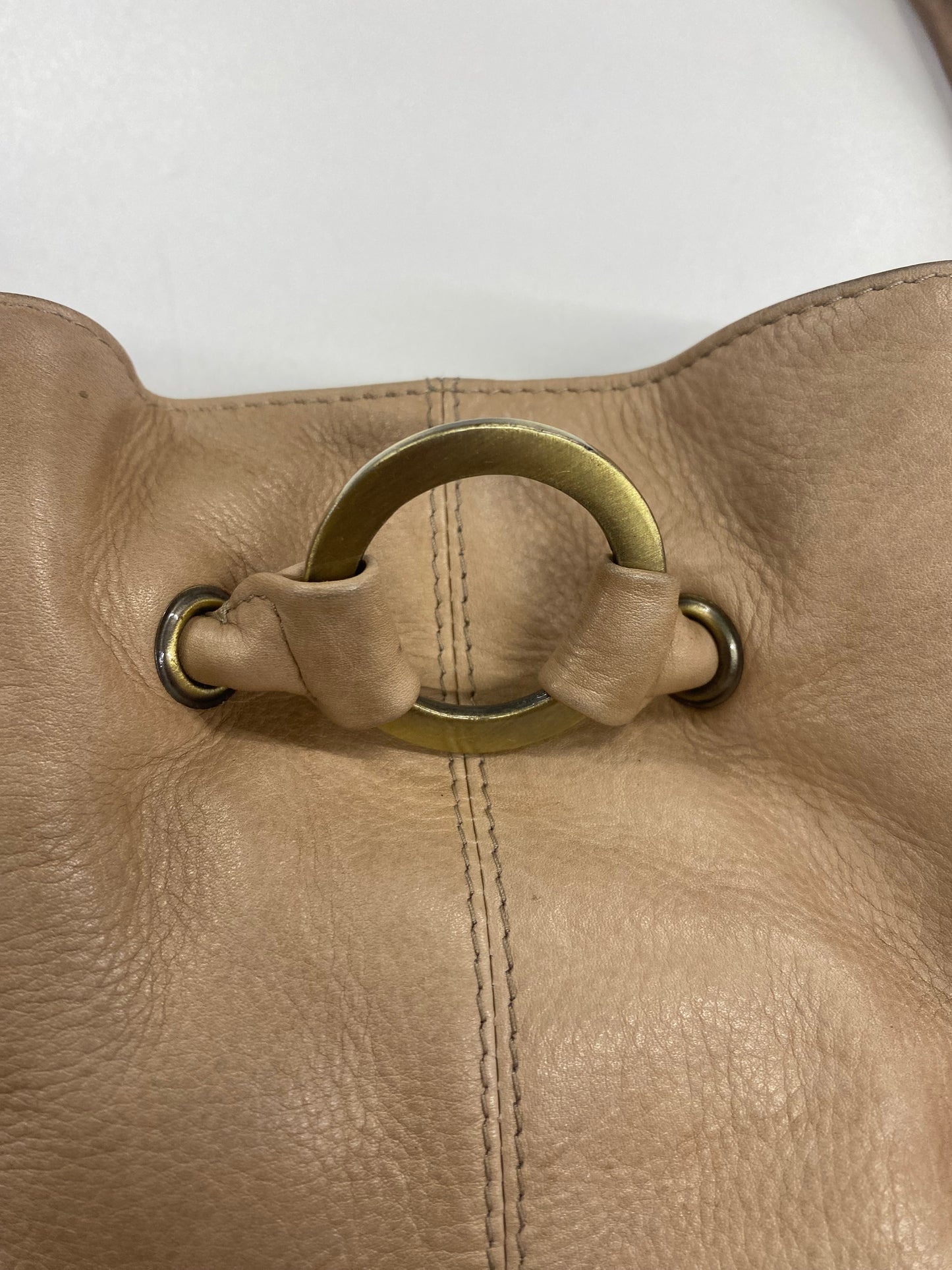 Gigi Cream Leather Medium Drawstring Bucket Bag Handbag