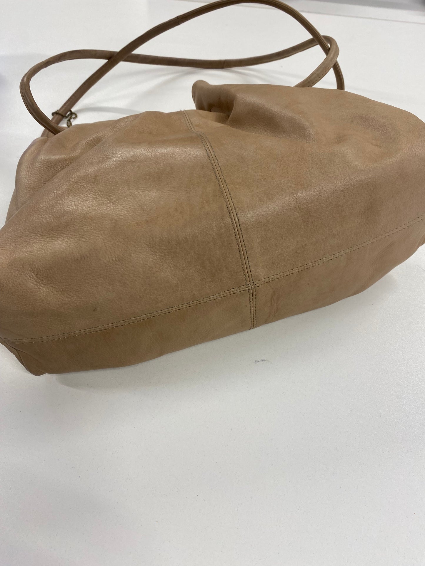 Gigi Cream Leather Medium Drawstring Bucket Bag Handbag