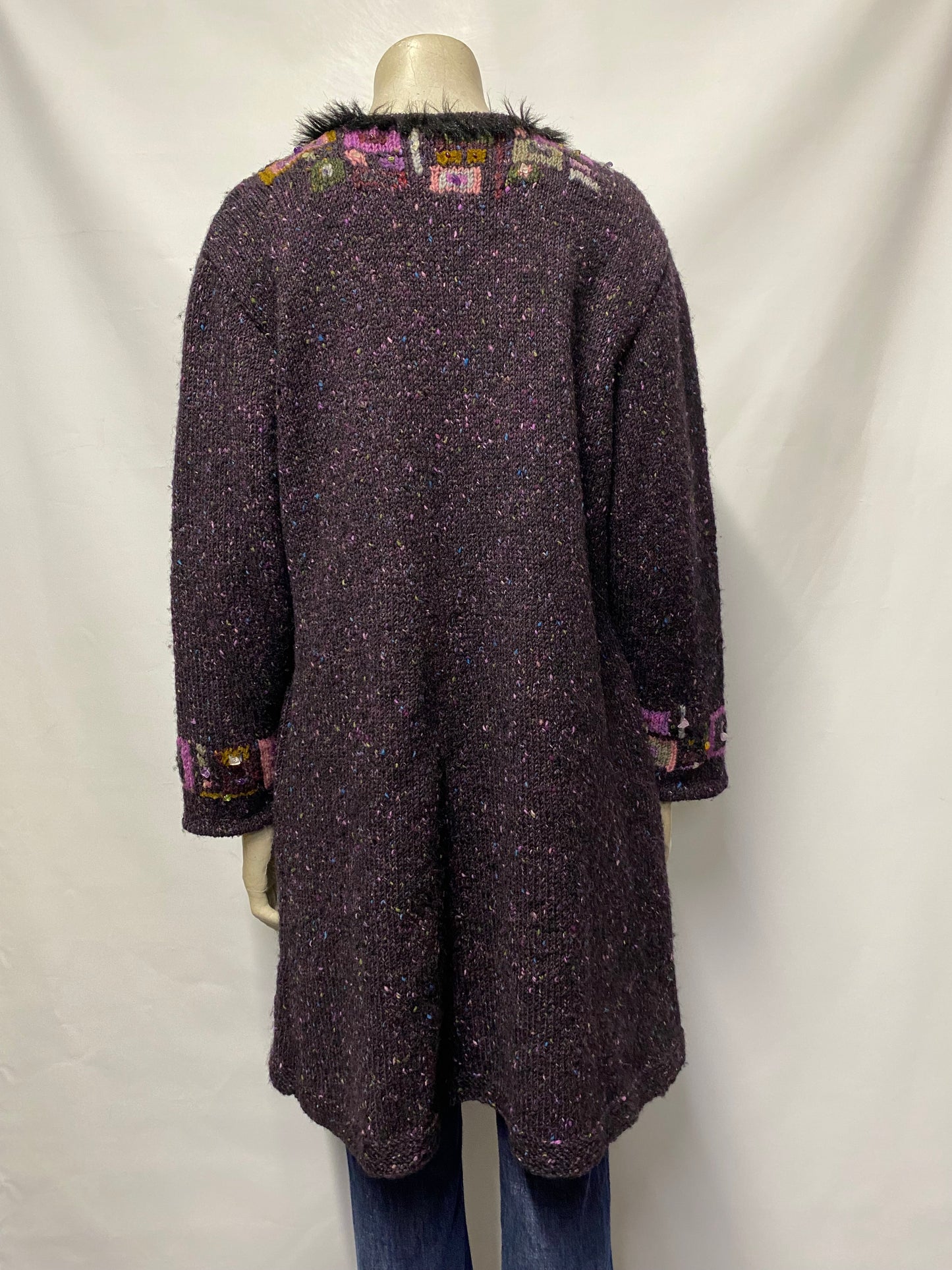 Muir & Osborne Purple Wool Hand Made Knitted Long Cardigan Medium