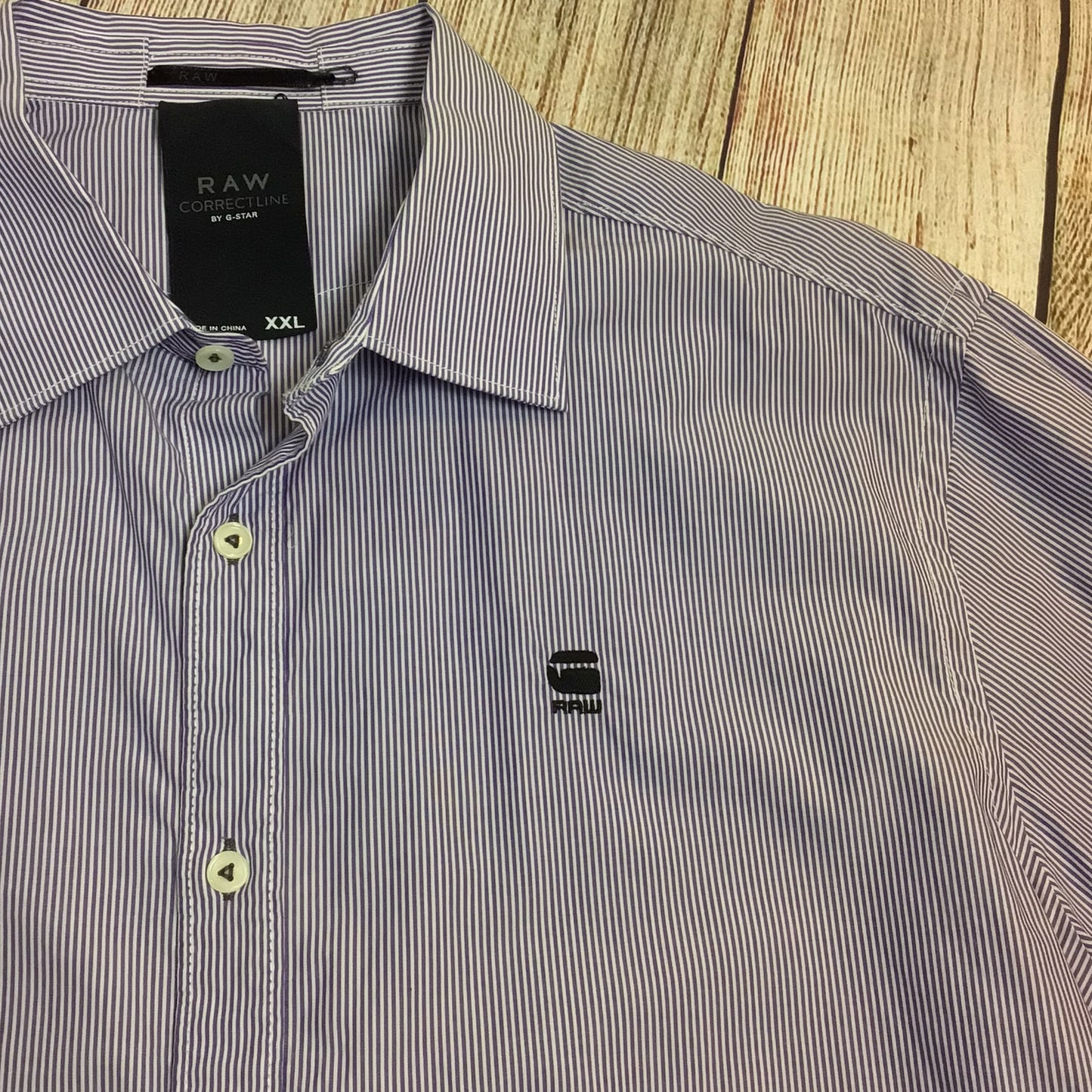 G-Star Raw Correctline Purple & White Striped Shirt 100% Cotton Size XXL