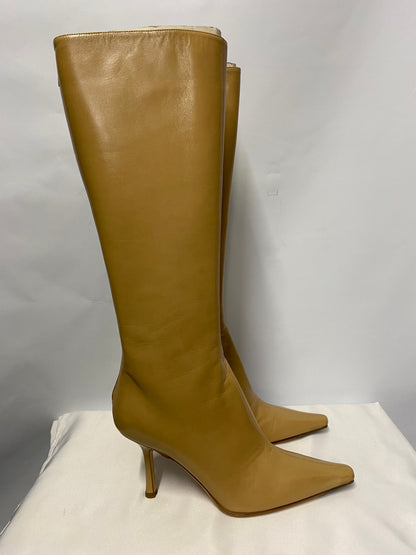 Jimmy Choo Tan Leather Heeled Calf Boots 4.5 with dustbag