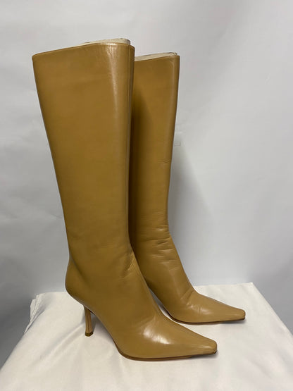 Jimmy Choo Tan Leather Heeled Calf Boots 4.5 with dustbag