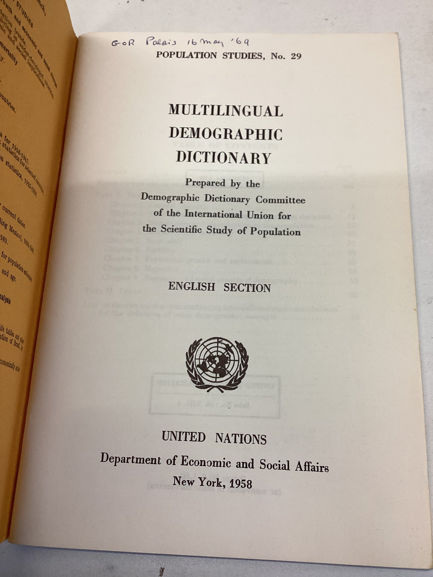 Multilingual Demographic Dictionary English Section United nations