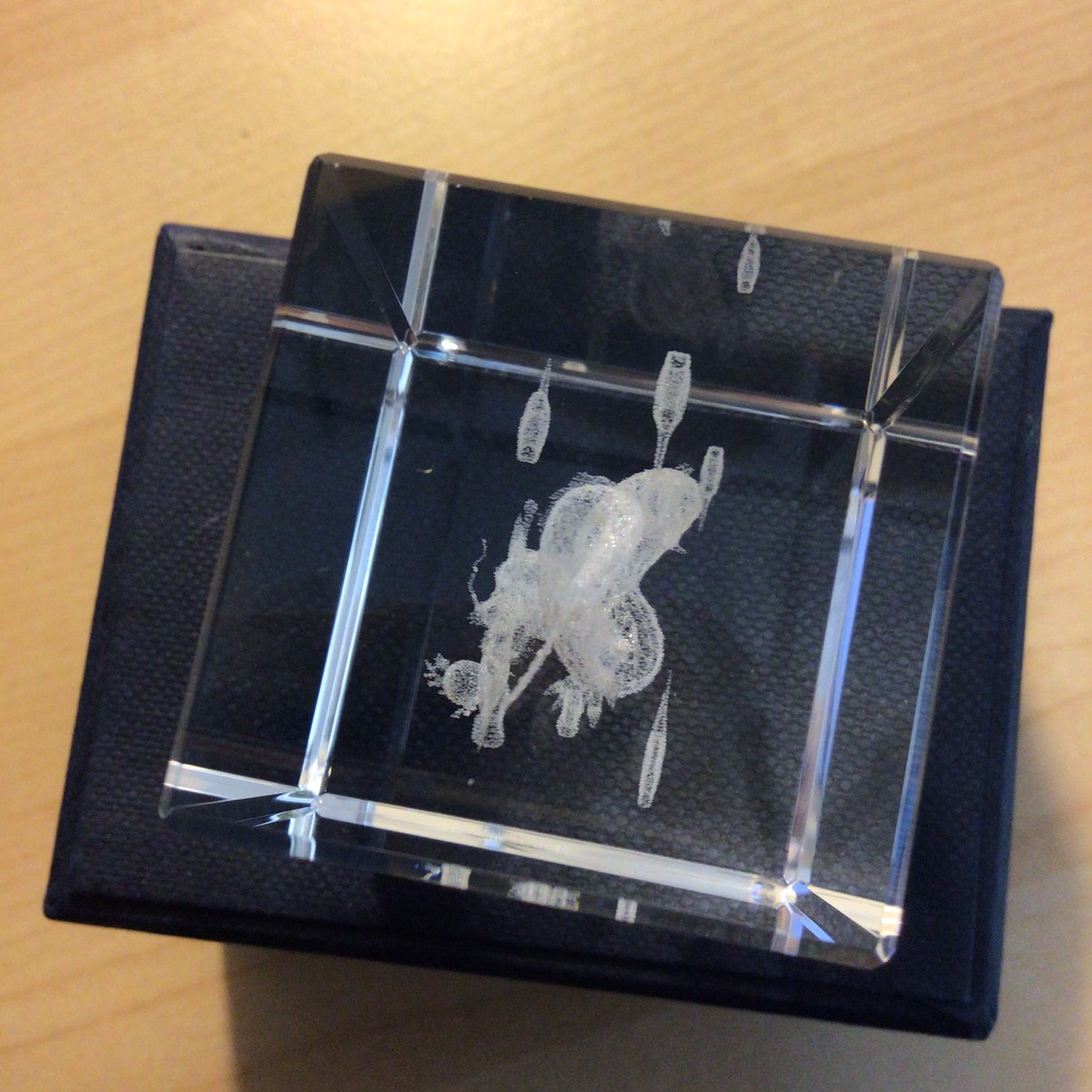 Laser Etched 3D Cuboid Glass Paperweight, Chinese Dragon