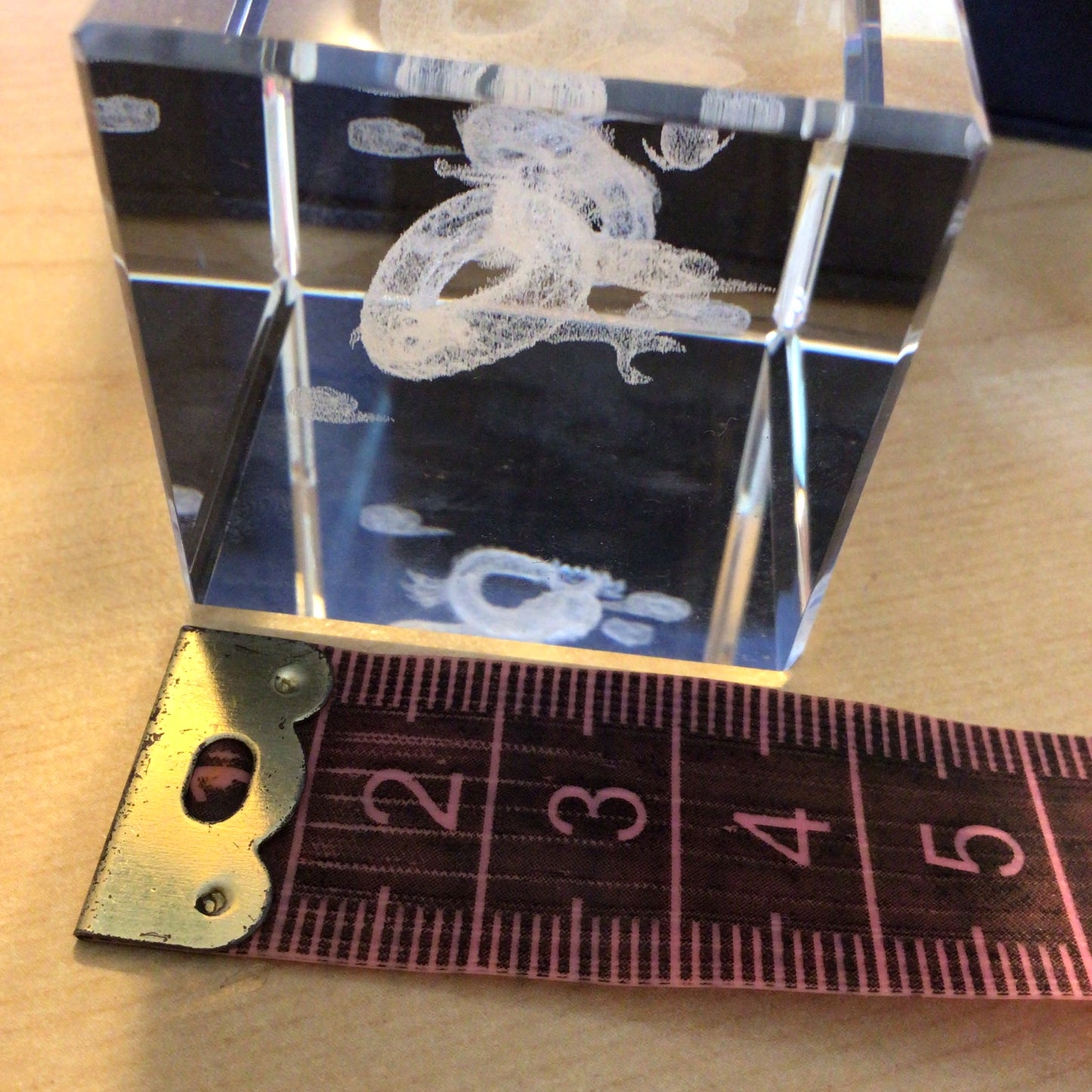 Laser Etched 3D Cuboid Glass Paperweight, Chinese Dragon