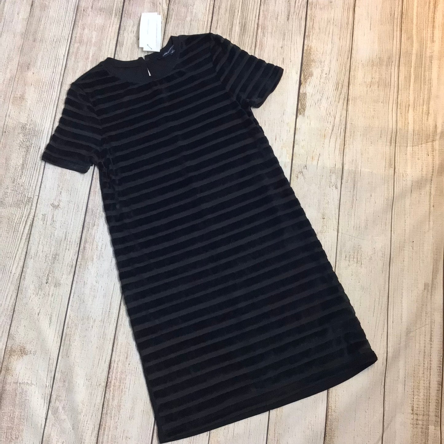 BNWT French Connection Black Striped Velvet Dress RRP £65 Size XS