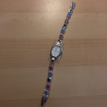 Help for Heroes, Danbury Mint, Red & Blue Stones, Silver Bracelet Watch (untested)