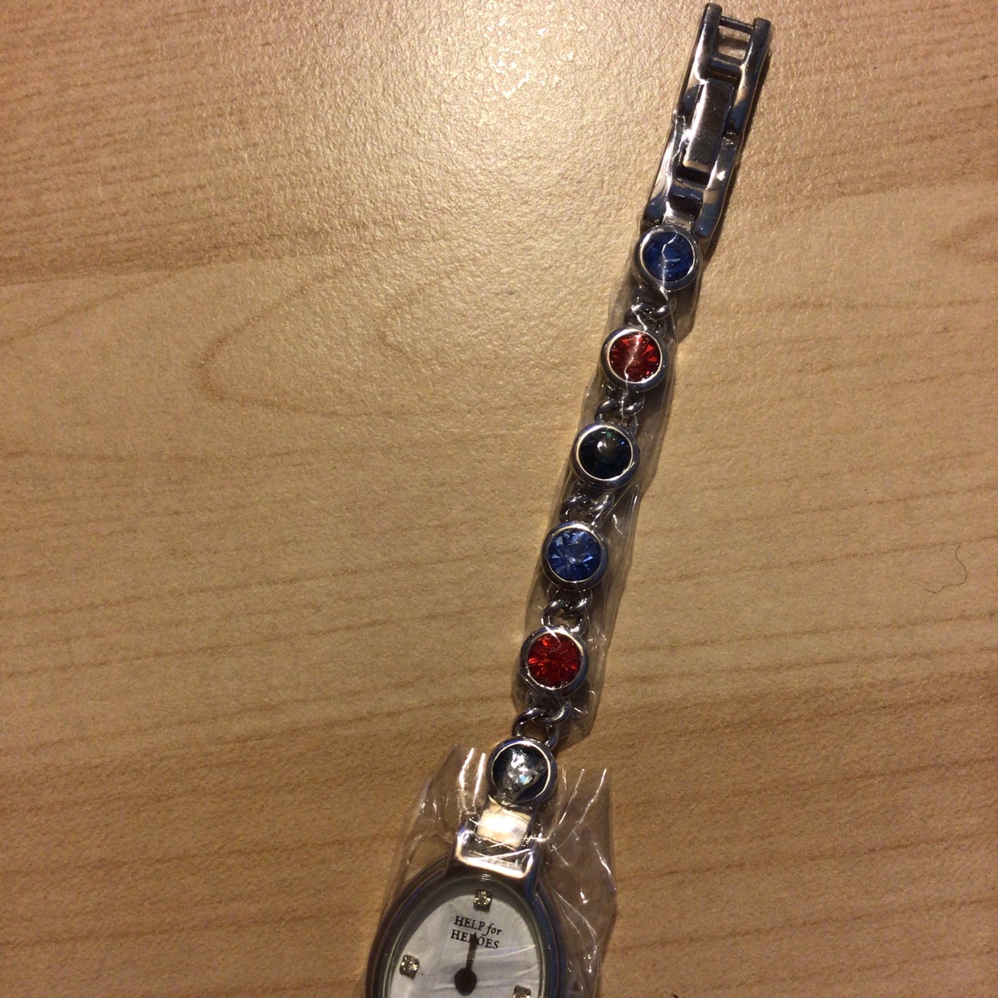 Help for Heroes, Danbury Mint, Red & Blue Stones, Silver Bracelet Watch (untested)