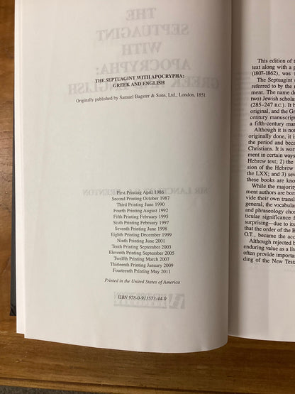 Septuagint with Apocrypha Greek and English, Brenton, 2011, Hardcover
