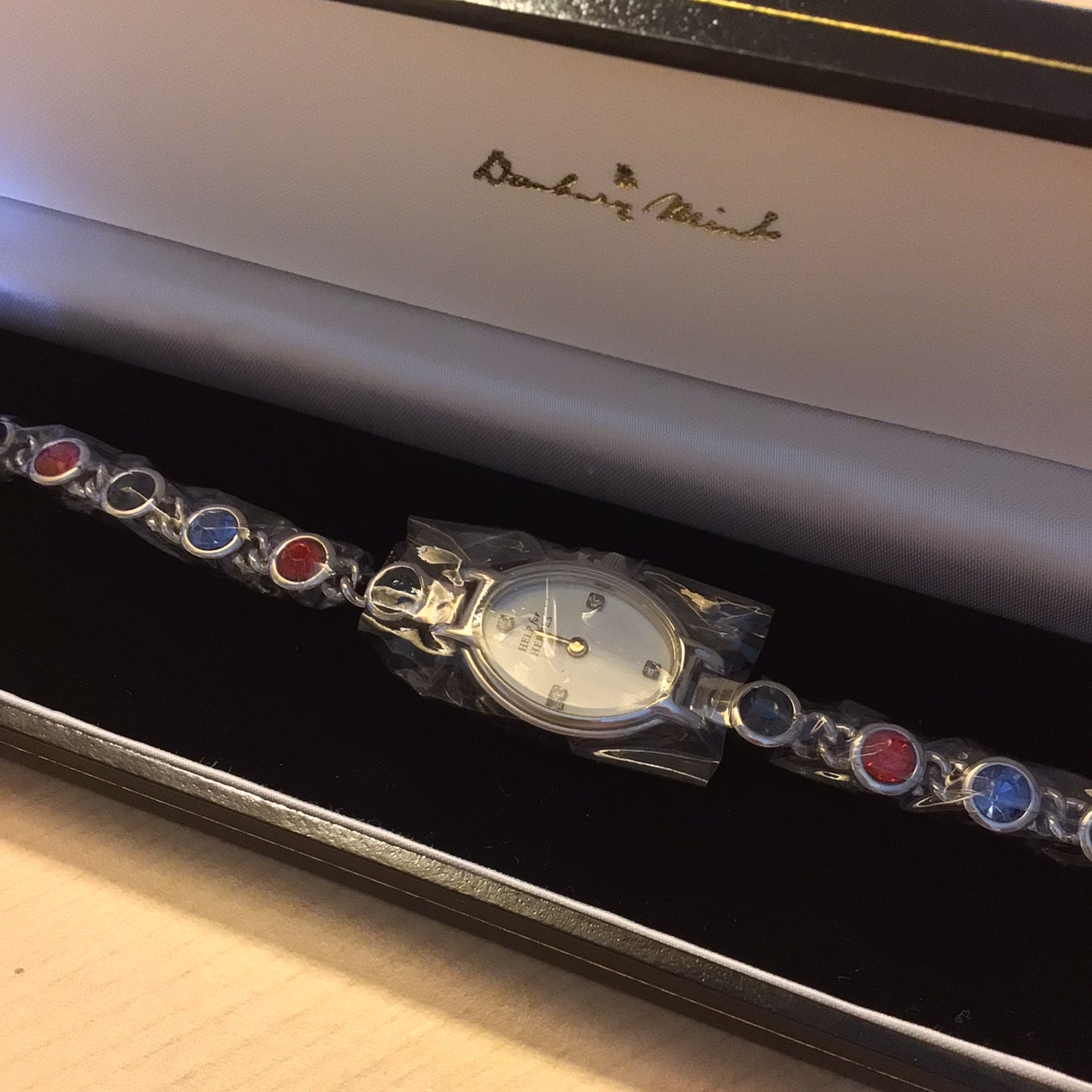 Help for Heroes, Danbury Mint, Red & Blue Stones, Silver Bracelet Watch (untested)