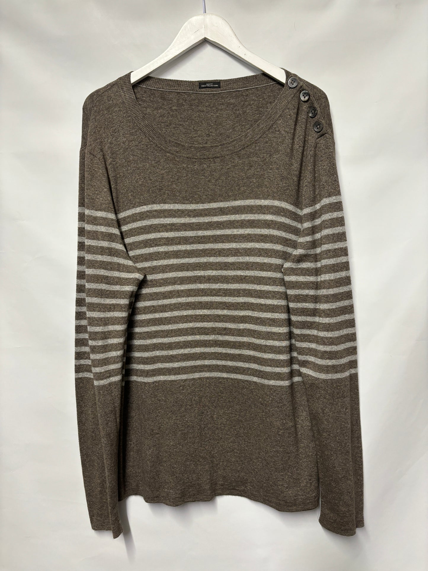 Hugo Boss Grey Fine Italian Yarn Striped Jumper XL