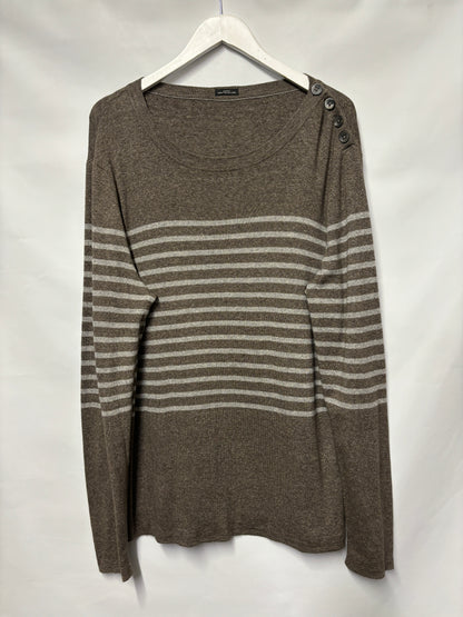 Hugo Boss Grey Fine Italian Yarn Striped Jumper XL