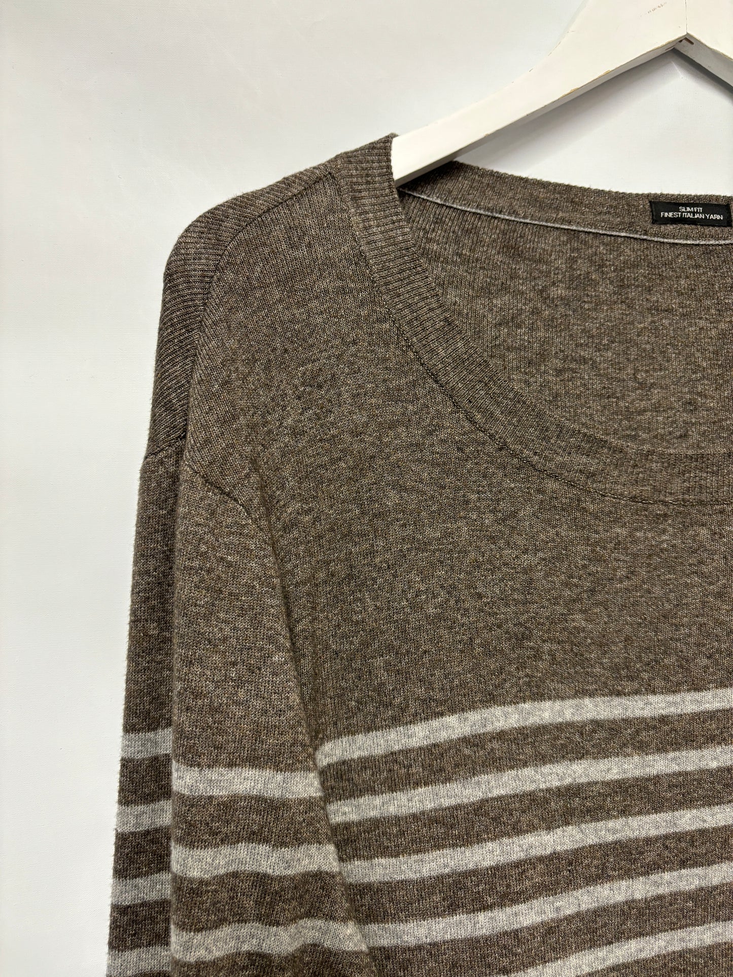 Hugo Boss Grey Fine Italian Yarn Striped Jumper XL