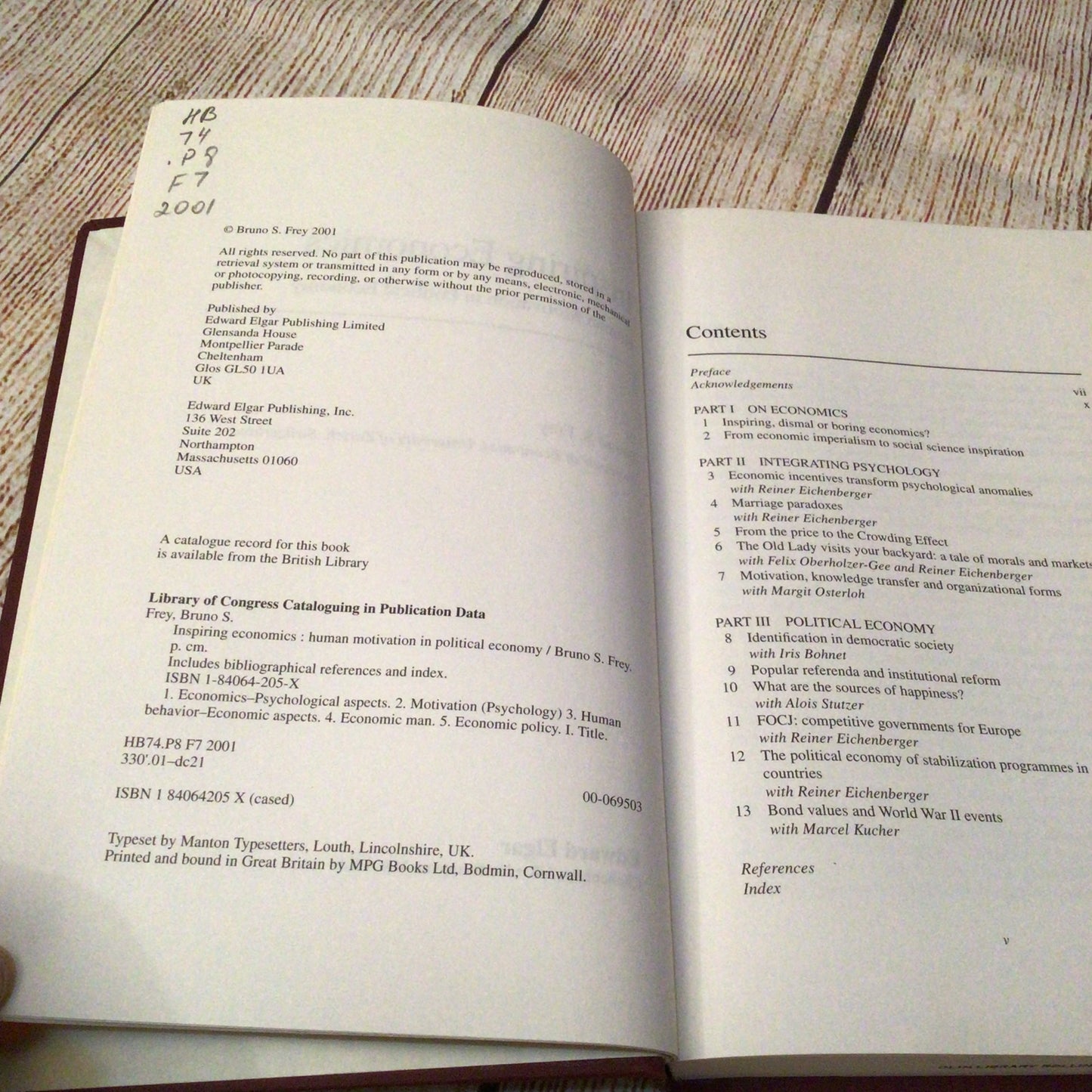 Inspiring Economics: Human Motivation in Political Economy by Bruno S. Frey (2001)