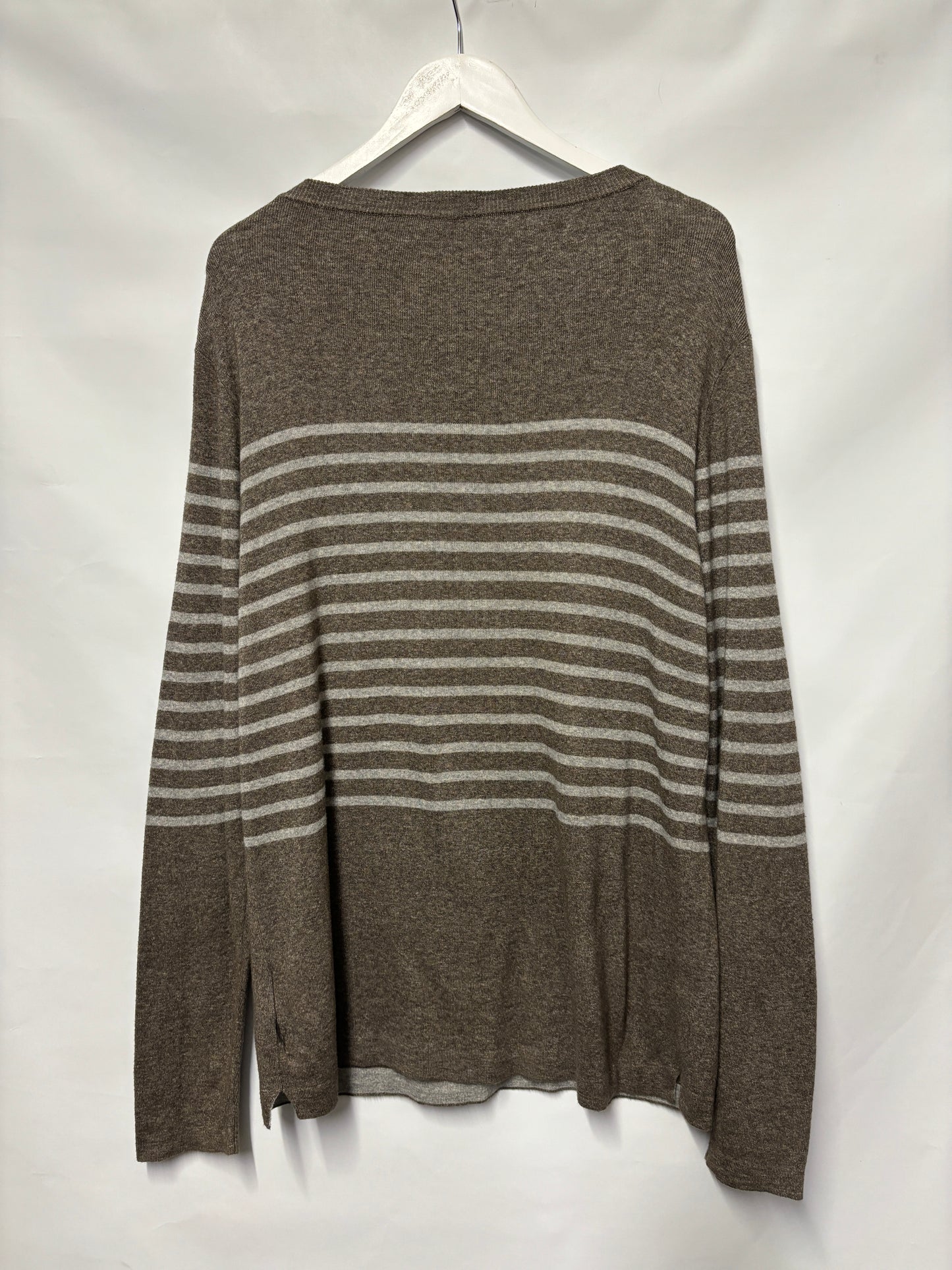 Hugo Boss Grey Fine Italian Yarn Striped Jumper XL