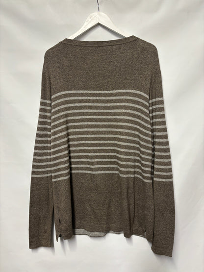 Hugo Boss Grey Fine Italian Yarn Striped Jumper XL