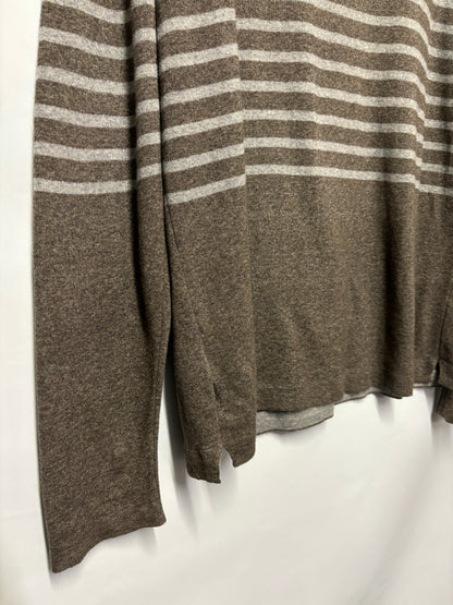 Hugo Boss Grey Fine Italian Yarn Striped Jumper XL