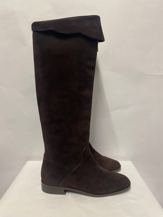 Yves Saint Laurent Brown Suede Knee High Boots 4.5 In Box