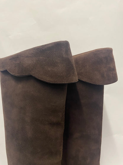 Yves Saint Laurent Brown Suede Knee High Boots 4.5 In Box